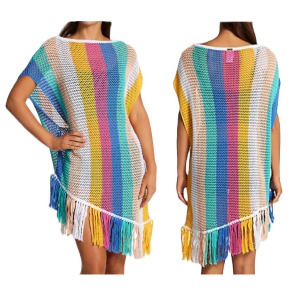 Body Glove Knit Crochet L/XL swimsuit cover w tussle bottom.
Unique. Stylish